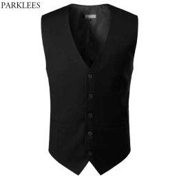 Vests Men's High Quality Black Suit Vest 2021 Brand New Sleeveless V Neck Dress Vest Male Formal Business Wedding Waistcoat Men Gilet