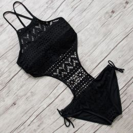 Set 2023 Sexy One Piece Swimsuit Backless Halter Beach Swimwear Crochet Bikini Bathing Suit 2021 Black Swimming Suit For Women