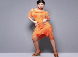 Latin Dance Costume Ballroom Dance Dresses BlueRedOrangeBlack Fringe Dress For Women RumbaTango Performance Clothes DQL12215476727