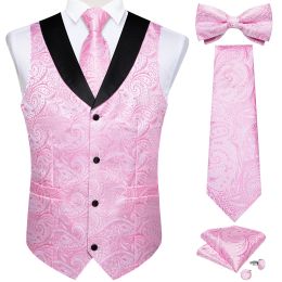 Vests New Design Men's Pink Paisley Vest Necktie Bowtie Handkerchief Cufflinks Set for Business Wedding Waistcoat Dress for Man Party