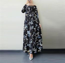 Casual Dresses Fashion Women Retro Dubai Long Sleeve Floral Printed Hijab Turkey Dress Round Neck Maxi Vestidos Robe Musulmang31673523