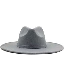 Wide Brim Hats Fedora Hat For Women Solid Color Wool Felt Men Autumn Winter Panama Gamble Gray Jazz Cap253I