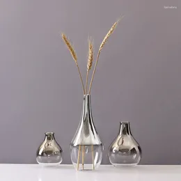 Vases European Style Glass Vase Gradient Flower Living Room Silver Plating Process Artificial Container Home Decoration