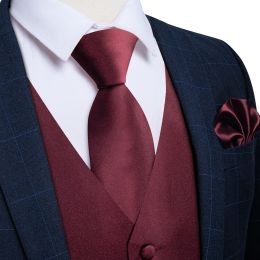 Vests Fashion Men Solid Burgundy Vest for Wedding Party Business suit for Spring Fall Waistcoat Necktie Pocket Square Set Accessories