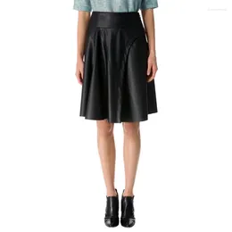 Skirts Classic Women's Black Flare Plain Skirt Genuine Lambskin Leather