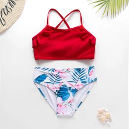 Swimwear Girl's Swimsuits 2021 Flounce Two Piece Swimwear Large Size 616years Tankini Set New Arrival 2021 Childdren Swimsuit