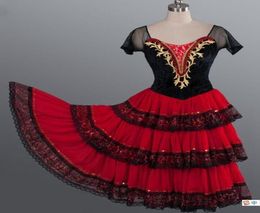 Stage Wear Don Quixote Ballet dress Adult Black Red Romantic Tutu Professional Ballet Long Tutu Spanish Dance Costume Spanish Kitr6699268