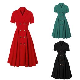 Dress Women Vintage Red Dress Pleated Rockabilly Cocktail Party 1950s 40s Swing Dress 2023 Casual Dress Short Sleeves