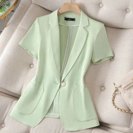 Blazers 2023Summer Suit Short Sleeve One Button Korean Version Small Suit Thin Style Temperament Goddess Fan Professional Small Suit Top