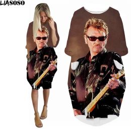 Dress LIASOSO johnny hallyday Dress Women 3D Print Summer Fashion Loose Long Sleeve French Rock Music Hip Hop kawaii Ladies Dresses