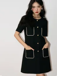 Party Dresses High-quality Old-money Style Women Outfit 23 Commuter Crew-neck Short-sleeved Dress With Contrasting Colors And Hem