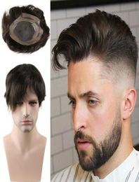 Lace with Soft Thin Skin Toupee For Men With 10quotX8quot European Virgin Human Hair Men039s Wigs 4 Medium Brown Colour Ese83223463119476