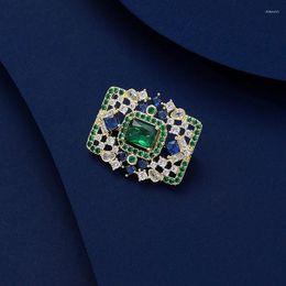 Brooches SUYU Fashionable Craftsmanship Imitation Of Emerald Rectangular Color Matching Sparkling Zircon Micro Inlaid Clothing Pin Gift