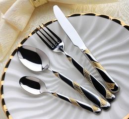 Whole2015 Bento 24k Gold Plated Top Quality Stainless Steel Cutlery Tableware 4piece Set Spoon Knife And Fork1986118