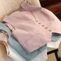 Waistcoats New 2023 Spring Korean Allmatching Elegant Office Slim Suit Vest Fashion Women Short Female Tops Hot Sale T113