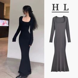 Dress Simplicity Tight Package Hip Longsleeved Fishtail Dress Female 2022 Fall New Slim Bottoming Dresses Comfortable Women Clothing