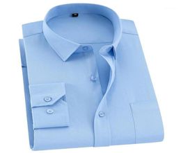 Plus Size 8XL Business Men Dress Shirts Long sleeve Twill Work Shirt Mens Solid Plain Blue White Chest Pocket Clothing Summer13384351