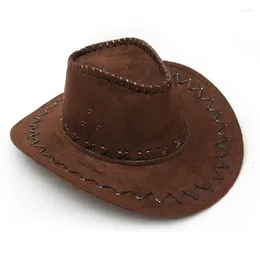 Berets Artificial Suede Western Cowboy Hats Retro Men Wide Brim Cowgirl Gentleman Jazz Hat Holidays Party Cosplay