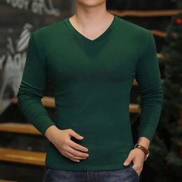 Fashion 2024 Long Sleeve Tshirt Mens VNeck Casual TShirts Slim Fit Base Layer Tops Oversize Blouse 240219