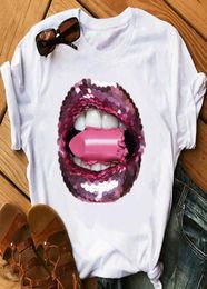 tshirt kpop korean styles t shirts kawaii beautiful Lipstick t shirt graphic tees women clothing lips makeup art summer top tops C4842241