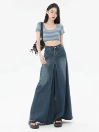 Jeans Design Feeling Raw Edge Wide Leg Jeans Women's Summer Thin High Waist Loose Draping Straight Floor Skirt Women's Jeans