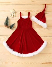 Girl039s Dresses Baby Girl Christmas Red Plush Flannel Velvet Hat 18M6Y Toddler Kids Children Festival Costume Sleeveless Sl5008583