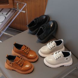 Boys Leather Shoes Black, White, Brown Children Leather Shoes Soft Soles Baby Toddler Leather Shoes Lace-up Children Casual Shoes Anti-slip Girls Shoes Size 21-30