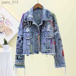 Women's Jackets Jackets Jeans Woman Fashion Street Style Letter Embroidery Denim Oversize Coat X106 240305