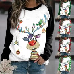 Pullovers 2023 Retro Elegant Christmas Tops Round Neck Sweater Autumn Winter Women's Casual Long Sleeve Animal printed Pullover Tee Shirt