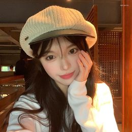 Berets Ins Retro Knitted For Women Spring And Autumn Showing Face Small Bud Painter Hats Korean Casual Versatile Sboy Caps