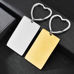 Keychains 100% Stainless Steel Rectangle Key Chain Blank For Engrave Metal Charm Heart Ring Mirror Polished Whole 10pcs2228