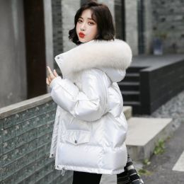 Parkas New Women Parkas Thick Warm Short Cotton Padded Jackets Bright Fabric Loose Hooded Winter Jackets Korean Fashion Outwear Female