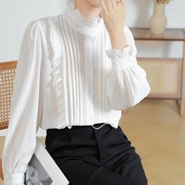 Women's Blouses Ruffled Collar Shirt Autumn French Style Sweet Edible Tree Blouse Long Lantern Sleeve Women Tops Loose Clothes 28838