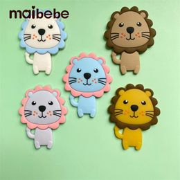 5pcs Silicone Teether Lion Cartoon Animal A Free Rodents Teething Necklace Food Grade Infant Chewable Toys Baby 240226