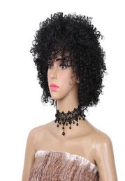 Fashion Short Kinky Curly Afro Wig Black Colour Synthetic Wigs for Women Heat Resistant Fibre for Daily use2105899
