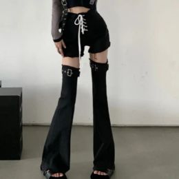 Jeans New Spring Japanese Women Black Fashion Sexy High Waist Harajuku Punk Y2K Hot Girl Streetwear Bandage Twopiece Set Shorts