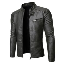 PU Casual Leather Jacket Men Spring Autumn Coat Motorcycle Biker Slim Fit Outwear Male Black Blue Clothing Plus Size S3XL 240220