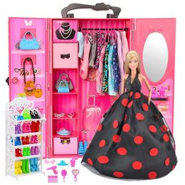 31CM Doll house Furniture Wardrobe 1/87Pcs/lot items=1 Wardrobe 86 Accessories Doll Dress Handbag Shoes for Doll Accessories 240301