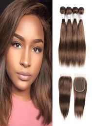 4 Chocolate Brown Human Hair Bundles With Closure 50gbundle Peruvian Straight Remy Human Hair extensions 4 Bundles with Lace Clo5267093