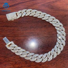 Hip Hop Miami Cuban Link Chain Iced Out Full Moissanite Diamond 15mm Cuban Bracelet 925 Sterling Silver Bracelet