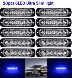 10pcs 6LED Car Warning Emergency Strobe Flash Lights Hazard Side Lamps Blue 12V24V led Strobe light for Universal Vehivle or Truc9275675