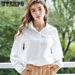 Camisa wtempo senhora camisa vintage lanterna manga elegante branco camisa feminina moda versátil botão camisa preto feminino topos atacado