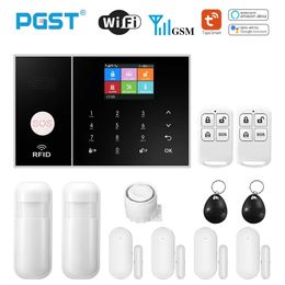 PGST Smart Life Alarm System for Home WIFI GSM Security Alarm Host with Door and Motion Sensor Tuya Smart App control work Alexa 240219