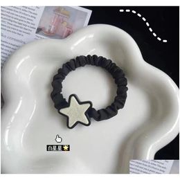 Hair Pins New Black And White Star Sweet Cool Ring Korean Girl Cartoon Original Sufeng Five-Pointed Versatile Rope Student Head Drop D Otlti