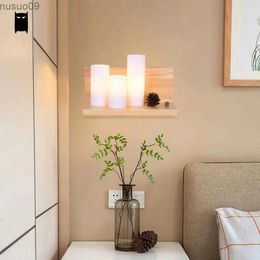 Wall Lamp Wood Glass Wall Light Fixture Korean Modern Nordic Rustic Art Shelf Sconce Lamp Luminaria Home Hallway Staircse Bedroom Bedside