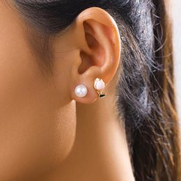 Stud Earrings Salircon Korean Cute Acrylic Flower Elegant Exquisite Imitation Pearl Women's Charm Wedding Jewellery Gift