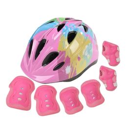 Adjustable Bike Helmet Set with Knee Pads Elbow Pads Wrist Guards Kid Roller Skating Protective Gear for Girls and Boys 24BD 240227