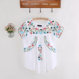 Dress Vintage 70s SCALLOP Mexican Ethnic Embroidery Summer Women Dress BOHO Hippie Blouse Mini Dresses Women Tops Vestidos Femininos