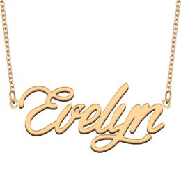 Evelyn Name Necklace Pendant for Women Girls Birthday Gift Custom Nameplate Kids Best Friends Jewellery 18k Gold Plated Stainless Steel