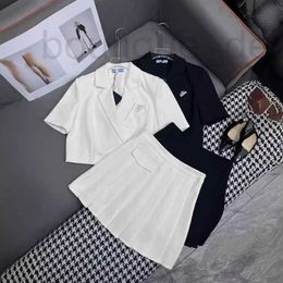 Two Piece Dress designer brand Spring and Summer New Nanyou Pra Temperament Style Hot Diamond Triangle Logo Short Sleeved Suit with Pleated Skirt Set YE60